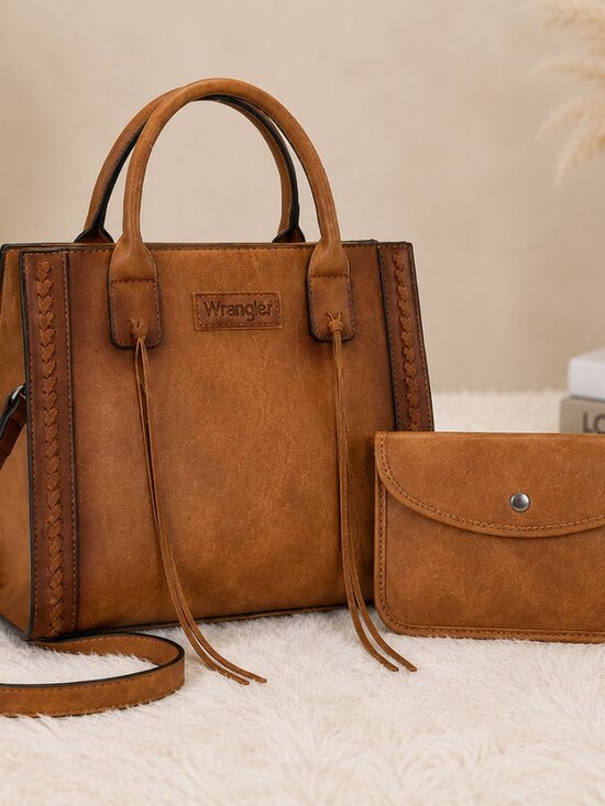 Wrangler Handbags - Wrangler Brown Tote Bag & Wristlet Set Western Crossbody Purse NWT